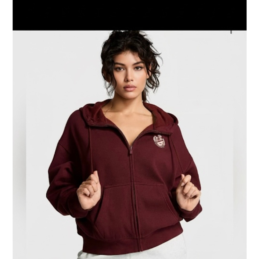 Victoria secret PINK zip up hoodie burgundy zip up XL - Picture 2 of 3